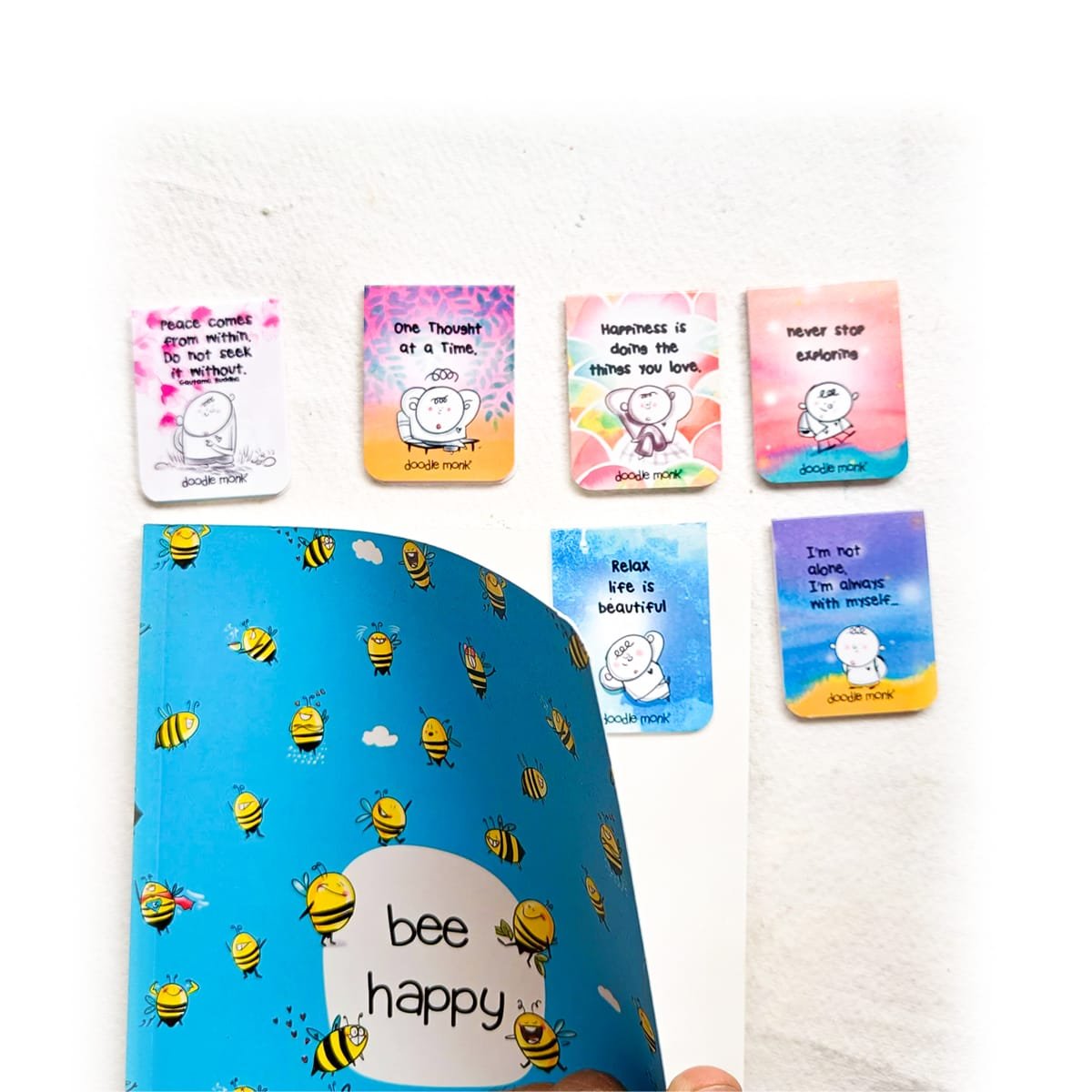 Happy Monk - Magnetic Bookmark Pack of 6 – Cute Doodle Page Markers