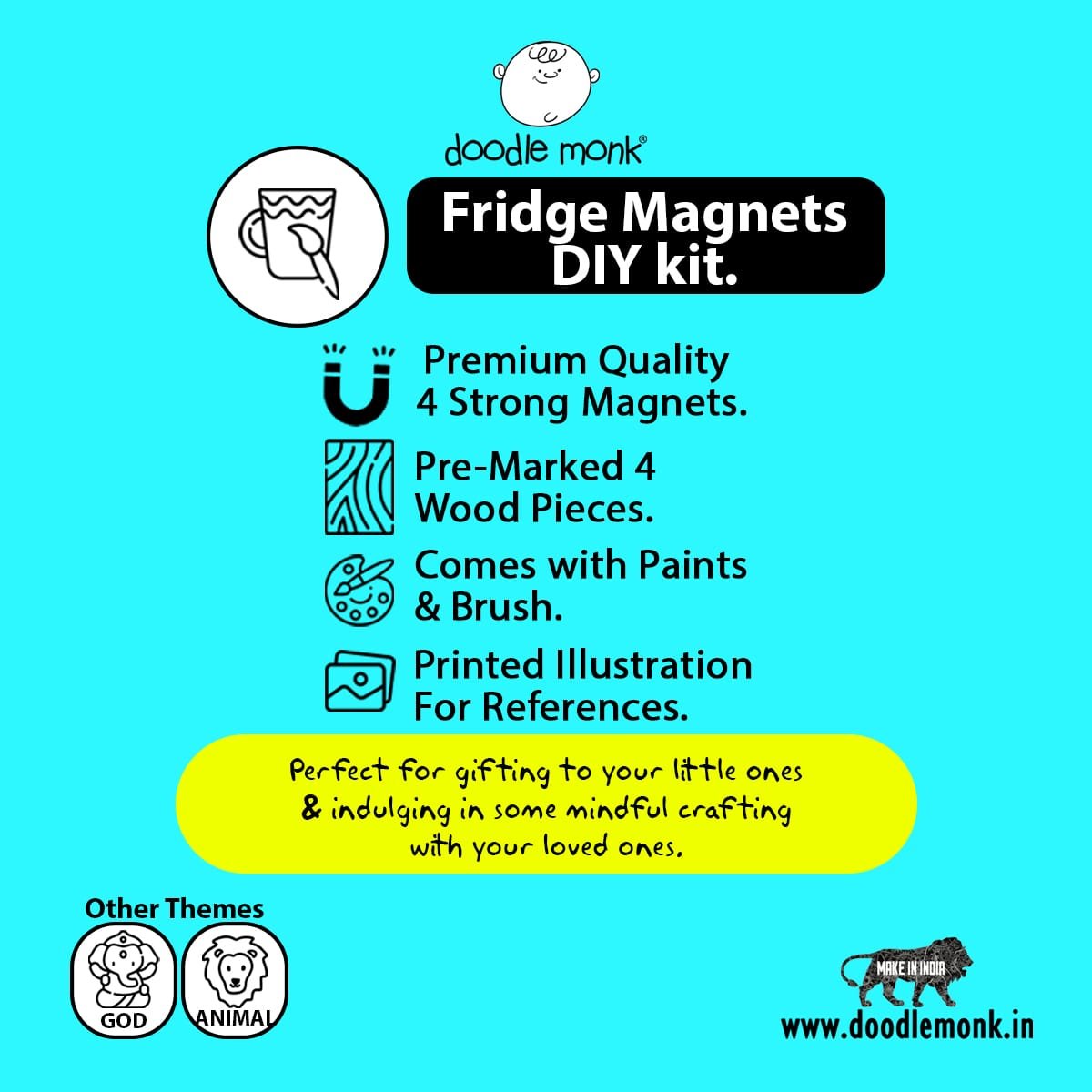 DIY for Kids - FRIDGE MAGNET COLORING KIT PACK OF 8 - Animal & God - DIY