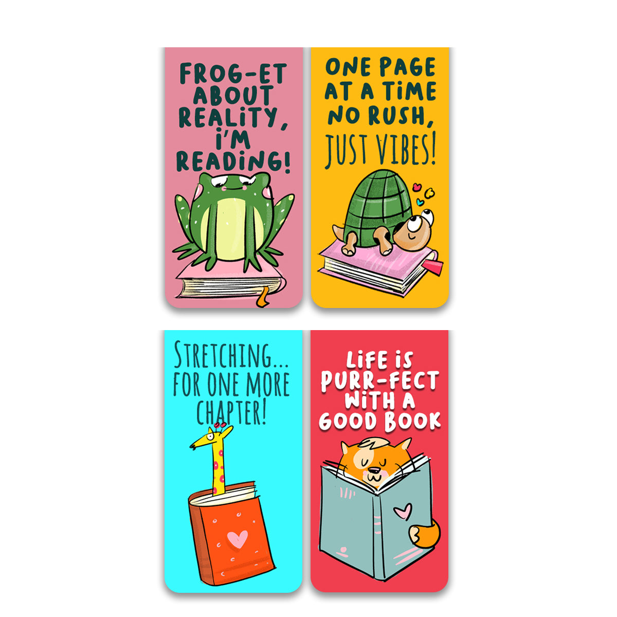 BOOK BUDDIES Magnetic Bookmarks Pack of 4 Individual – Cute Doodle Page Markers