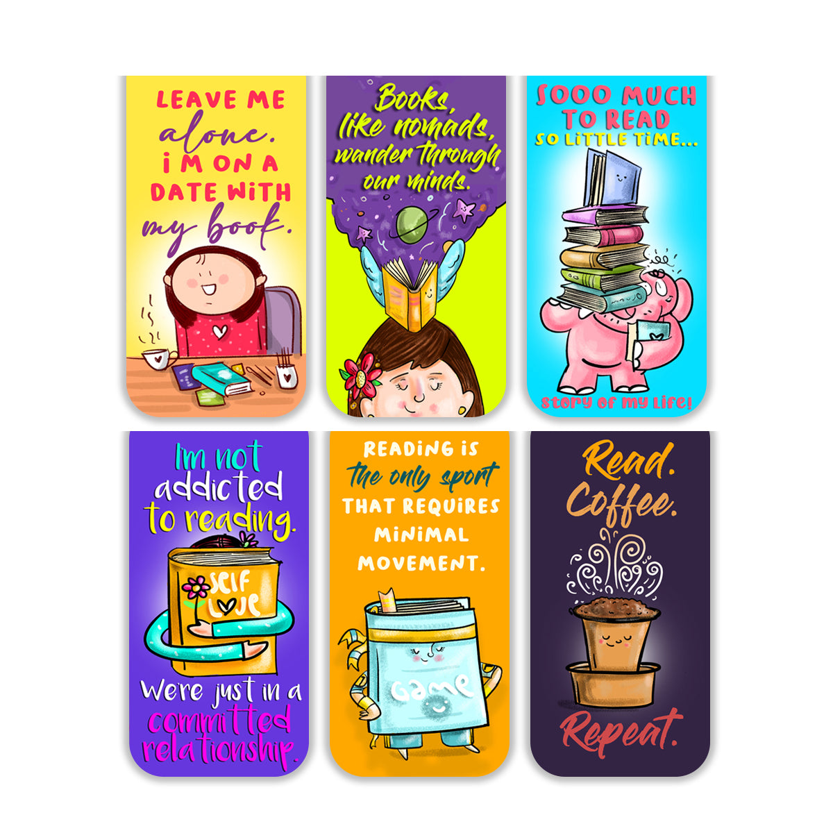 Book Love Magnetic Bookmarks Pack of 6 Individual – Cute Doodle Page Markers