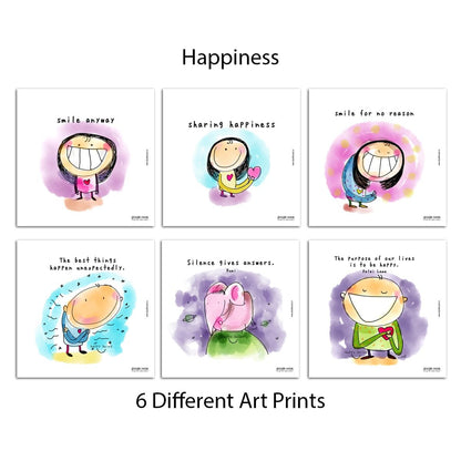 Happiness - Wall Art & Table top Changeable Art frames with 6 Different Art Prints.