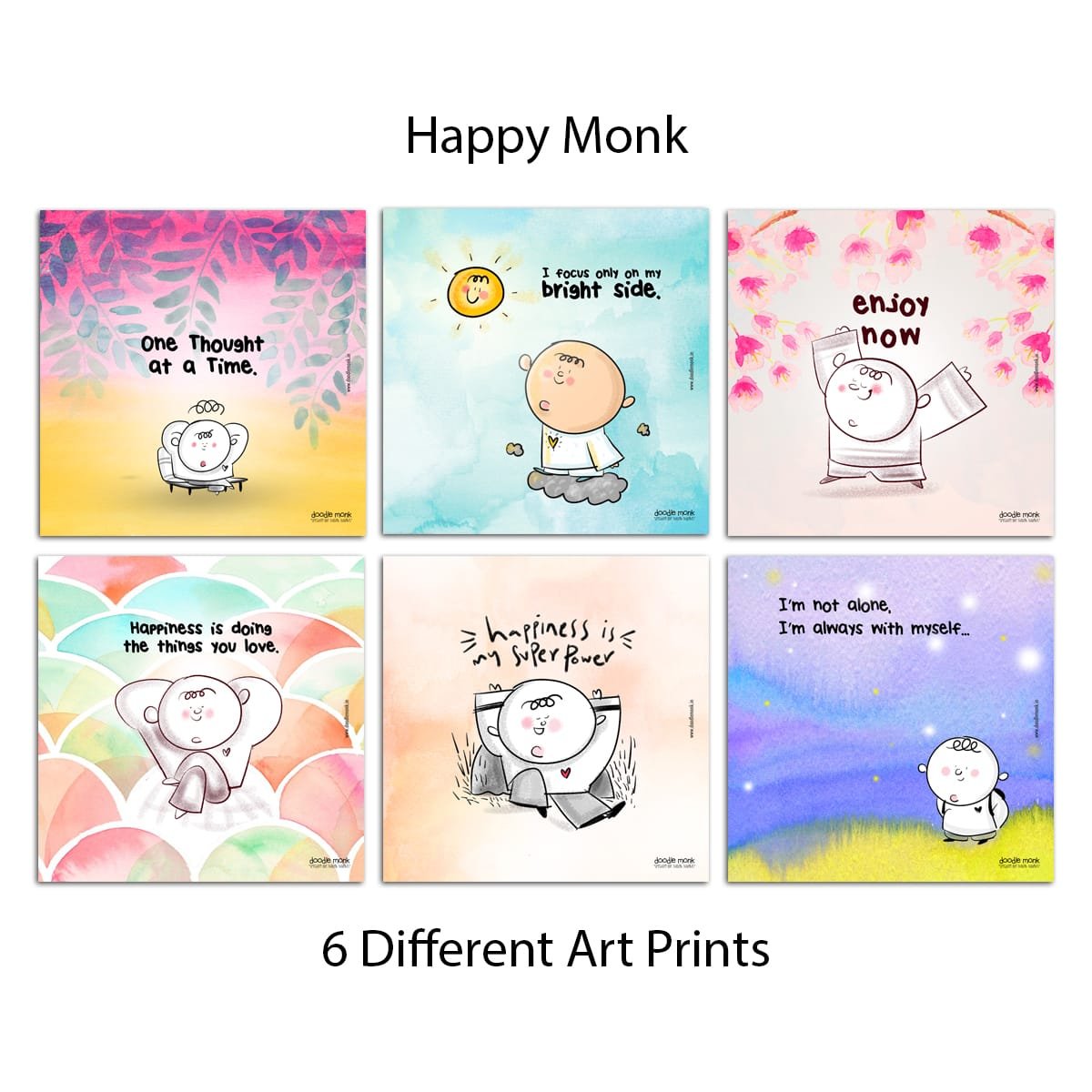 Happy Monk - Wall Art & Table top Art frames Changeable Art frames with 6 Different Art Prints.
