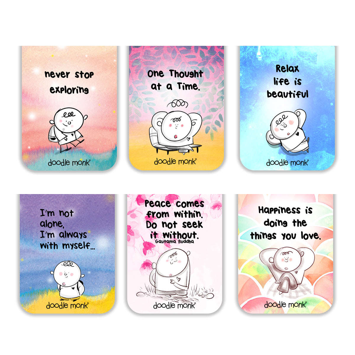 Happy Monk - Magnetic Bookmark Pack of 6 – Cute Doodle Page Markers