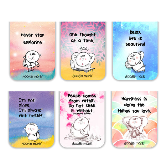 Happy Monk - Magnetic Bookmark Pack of 6 – Cute Doodle Page Markers