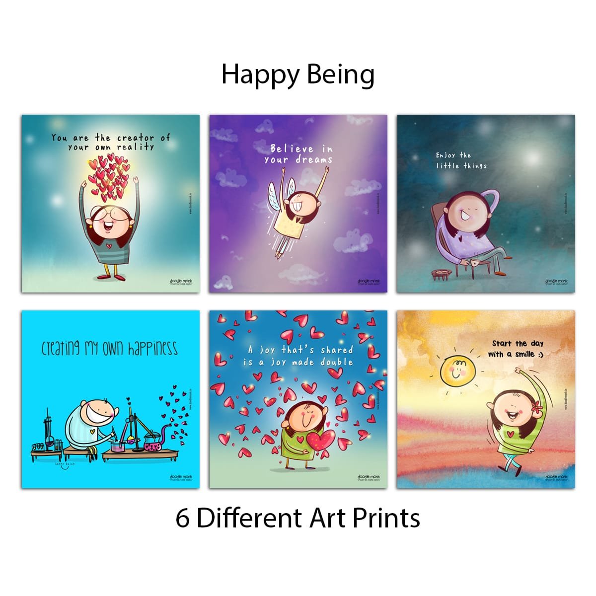 Happy Being - Wall Art & Table top Changeable Art frames with 6 Different Art Prints.