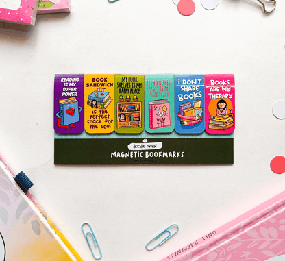 BOOK SOUL MATES Magnetic Bookmarks Pack of 6 Individual – Cute Doodle Page Markers