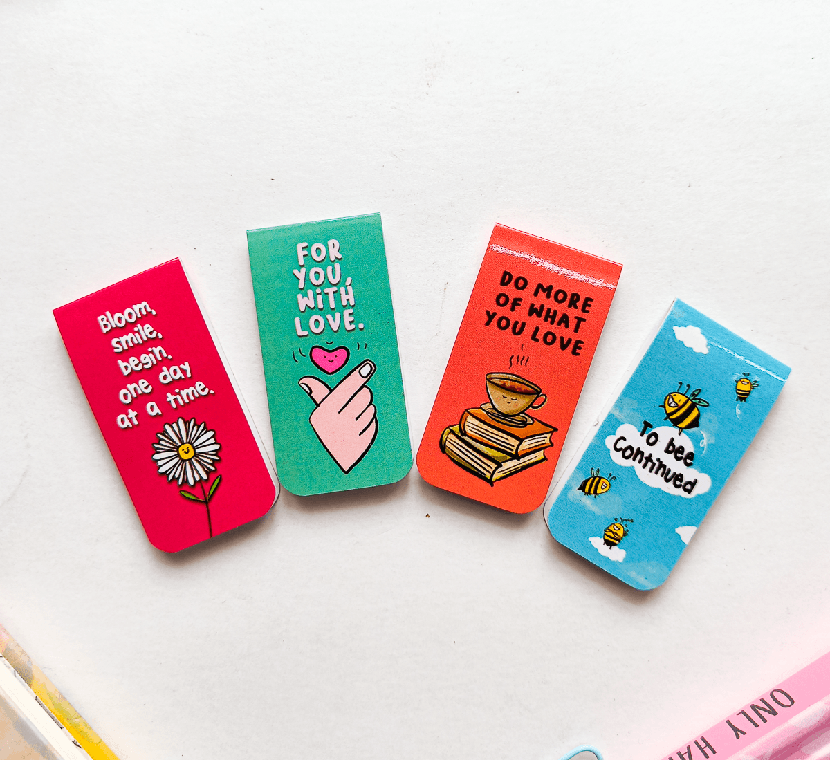 HAPPY PAGES Magnetic Bookmarks Pack of 4 Individual – Cute Doodle Page Markers