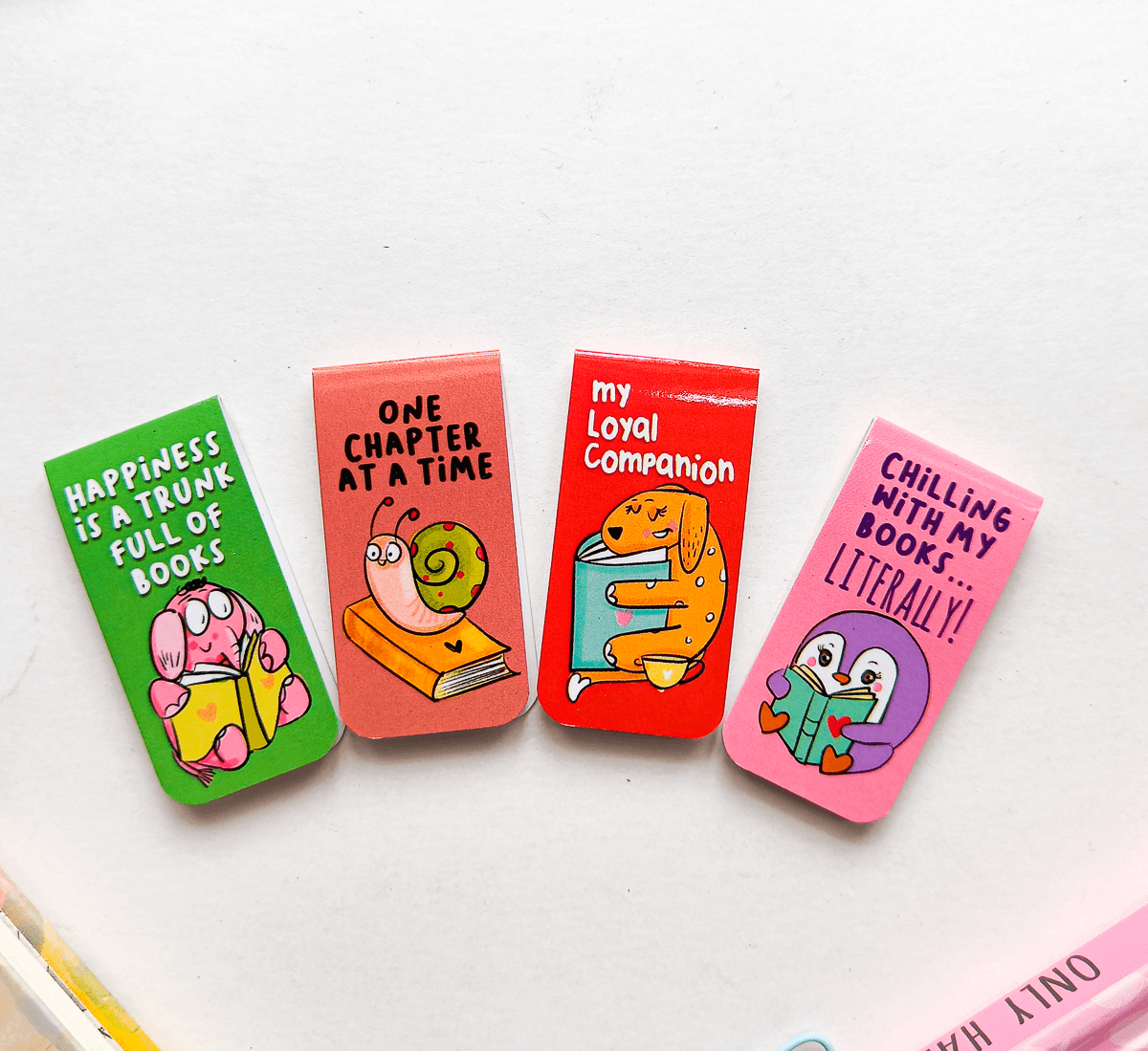 LOYAL READER Magnetic Bookmarks Pack of 4 Individual – Cute Doodle Page Markers