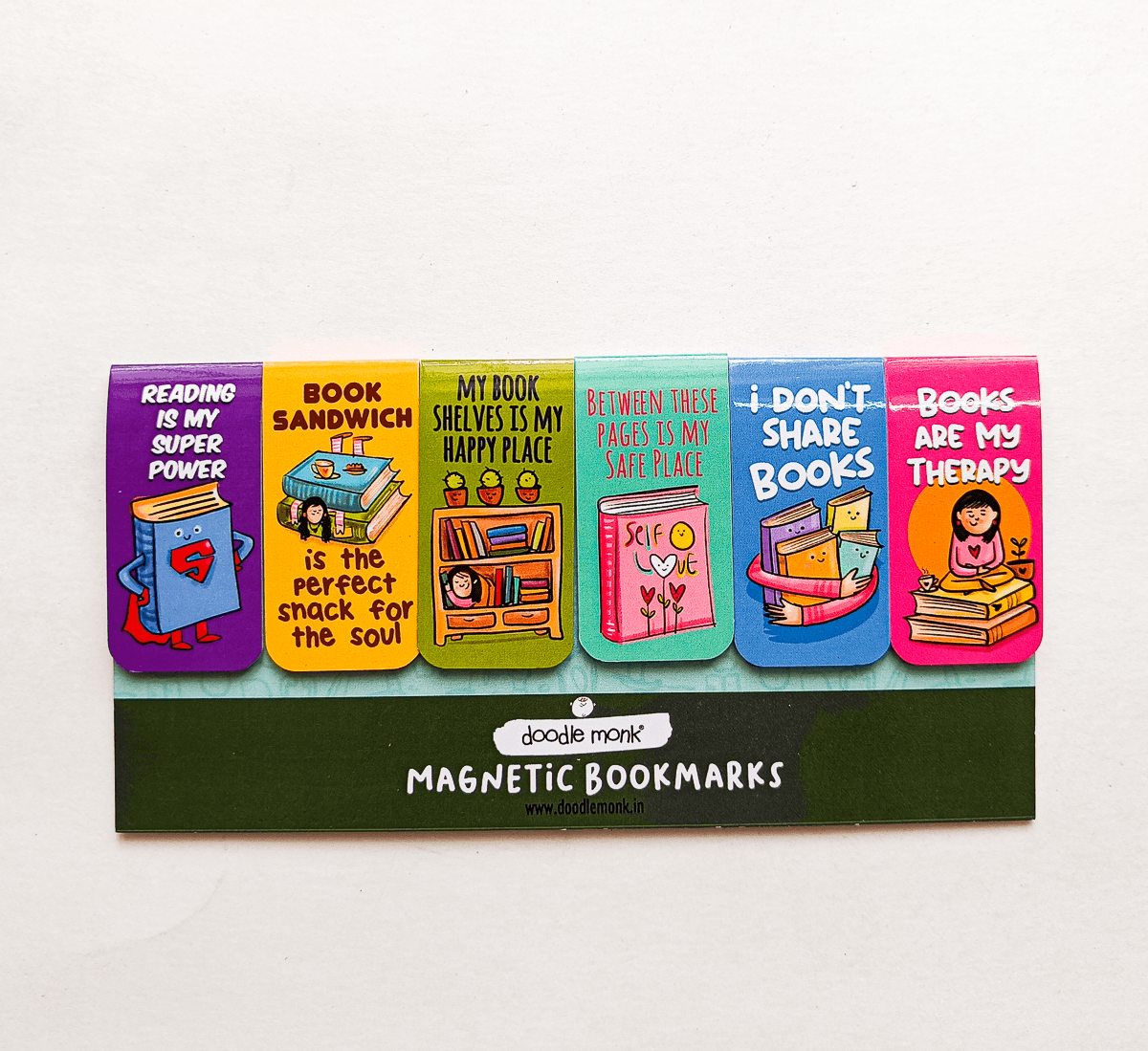 BOOK SOUL MATES Magnetic Bookmarks Pack of 6 Individual – Cute Doodle Page Markers