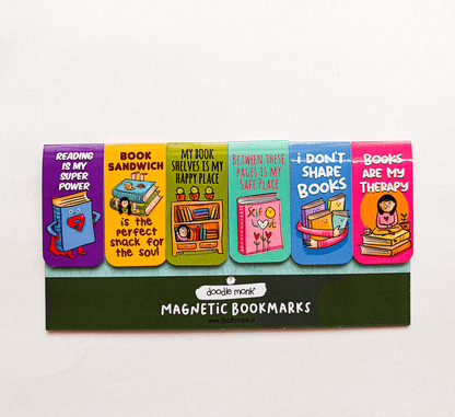 BOOK SOUL MATES Magnetic Bookmarks Pack of 6 Individual – Cute Doodle Page Markers