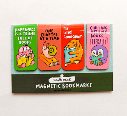 LOYAL READER Magnetic Bookmarks Pack of 4 Individual – Cute Doodle Page Markers