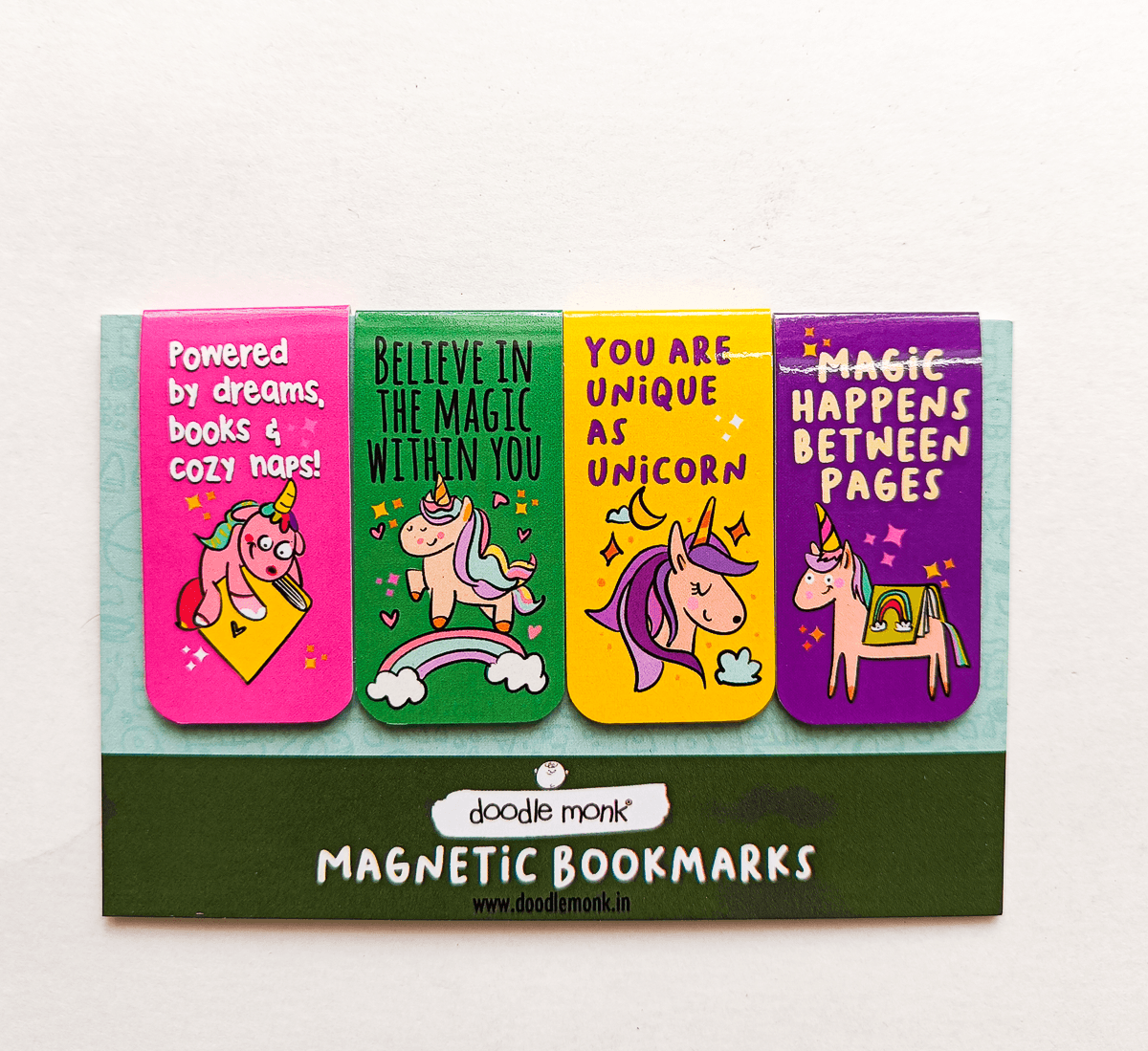 UNICORN READERS Magnetic Bookmarks Pack of 4 Individual – Cute Doodle Page Markers