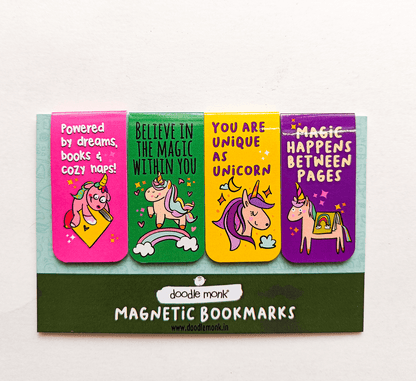 UNICORN READERS Magnetic Bookmarks Pack of 4 Individual – Cute Doodle Page Markers
