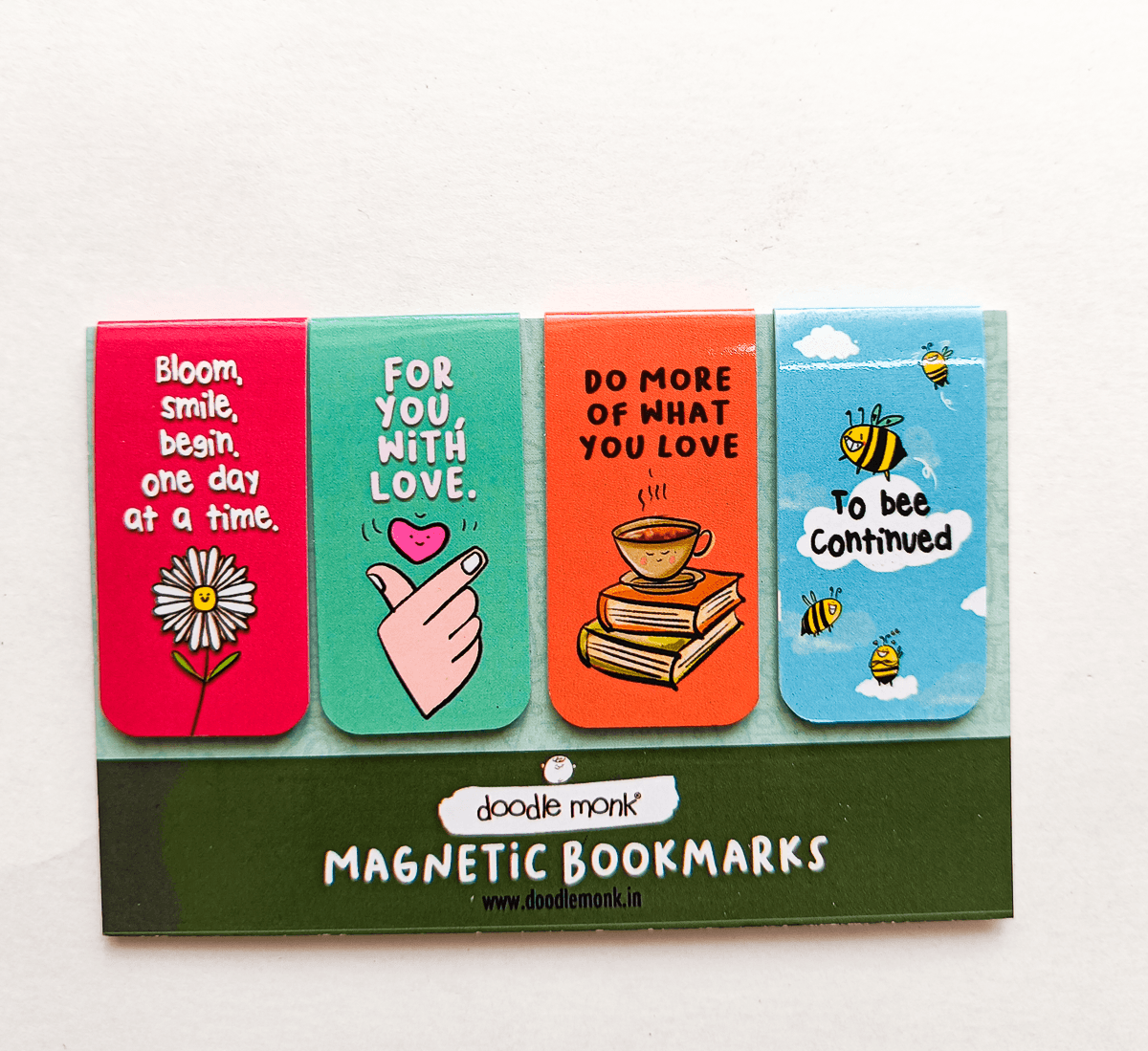 HAPPY PAGES Magnetic Bookmarks Pack of 4 Individual – Cute Doodle Page Markers