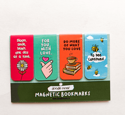 HAPPY PAGES Magnetic Bookmarks Pack of 4 Individual – Cute Doodle Page Markers