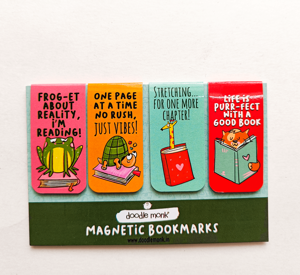 BOOK BUDDIES Magnetic Bookmarks Pack of 4 Individual – Cute Doodle Page Markers