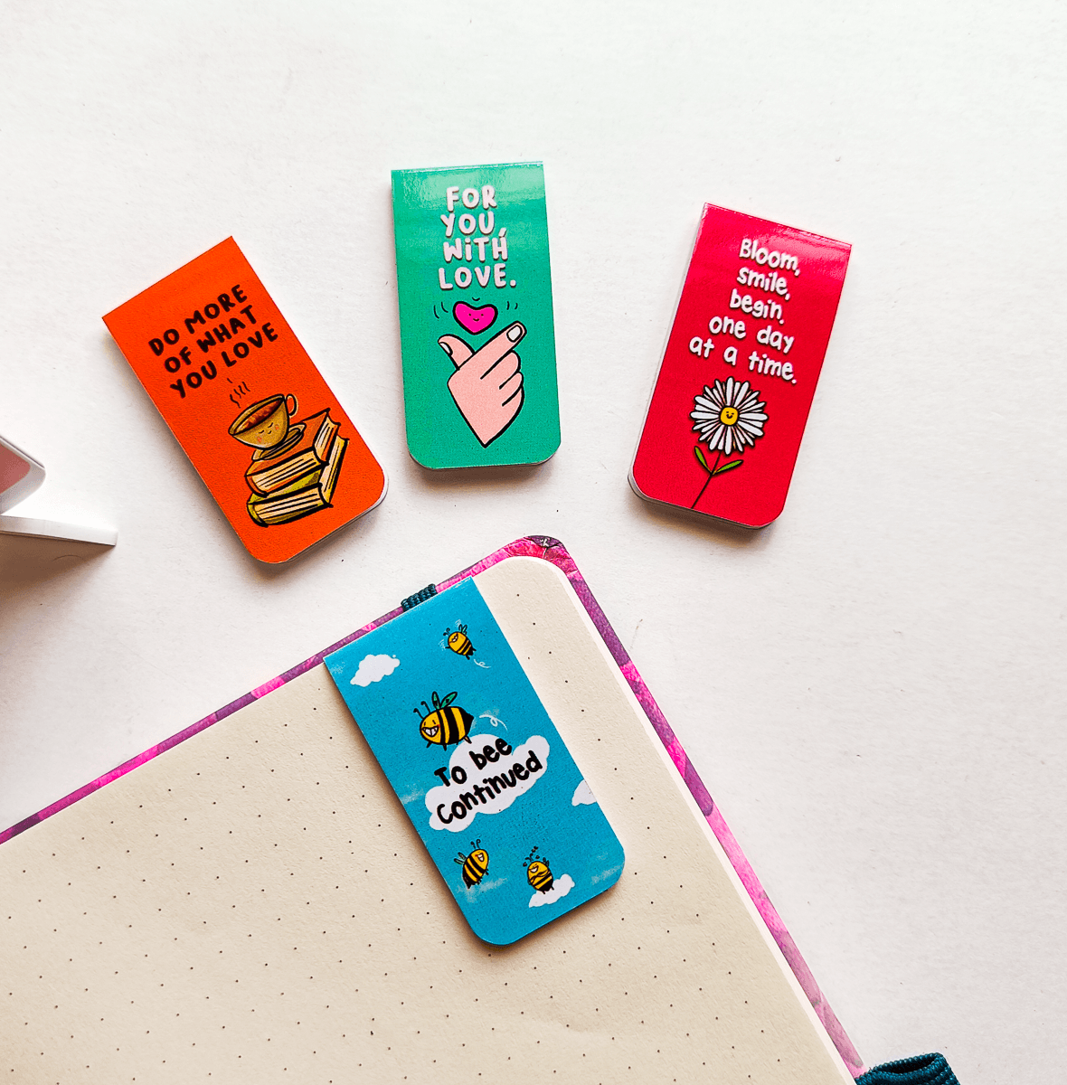 HAPPY PAGES Magnetic Bookmarks Pack of 4 Individual – Cute Doodle Page Markers