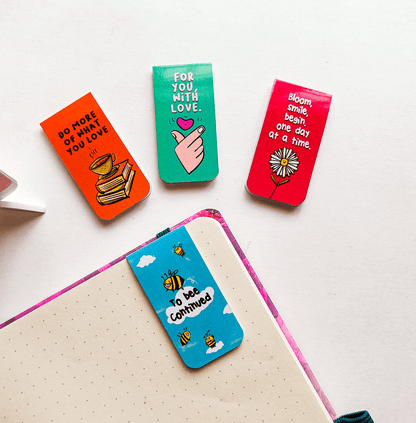 HAPPY PAGES Magnetic Bookmarks Pack of 4 Individual – Cute Doodle Page Markers