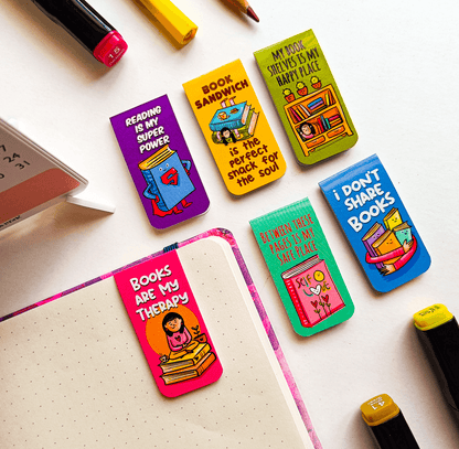 BOOK SOUL MATES Magnetic Bookmarks Pack of 6 Individual – Cute Doodle Page Markers