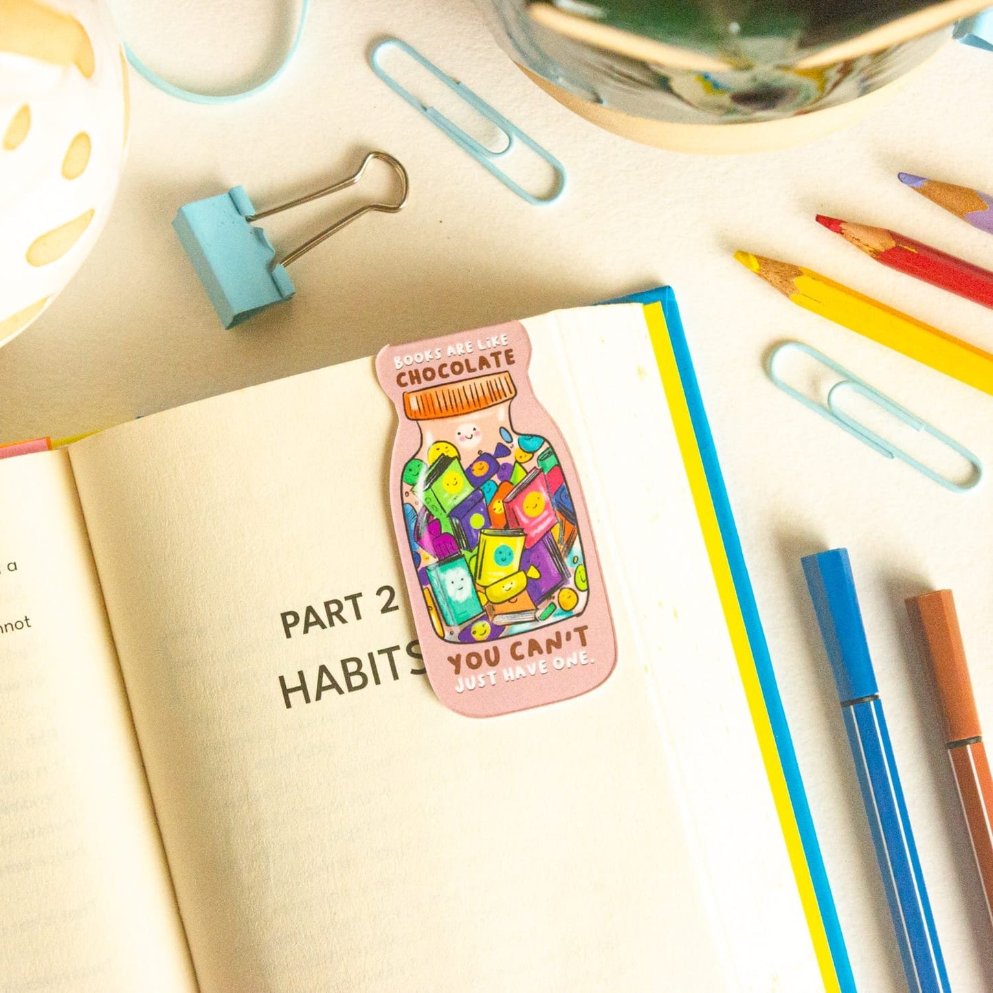 Chocolate Magnetic Bookmarks – Cute Doodle Page Markers