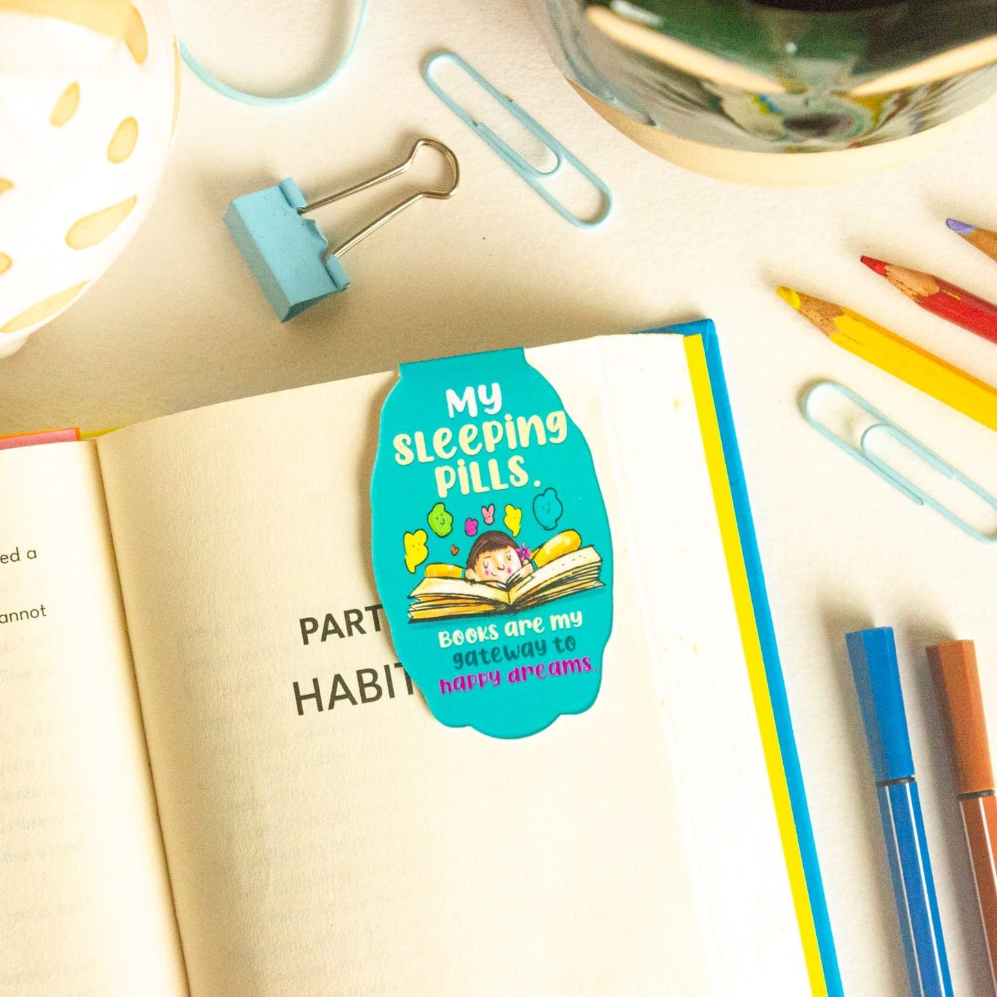 Sleeping Pills Magnetic Bookmarks – Cute Doodle Page Markers