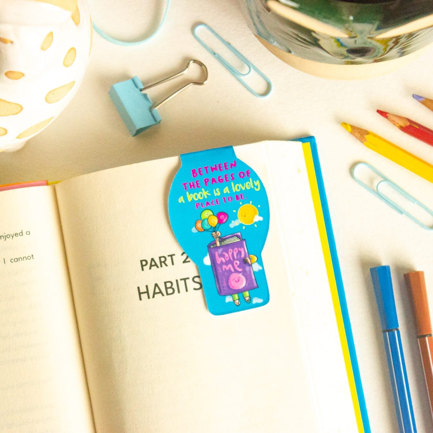 Bookaholic Magnetic Bookmarks Pack of 6 Individual – Cute Doodle Page Markers