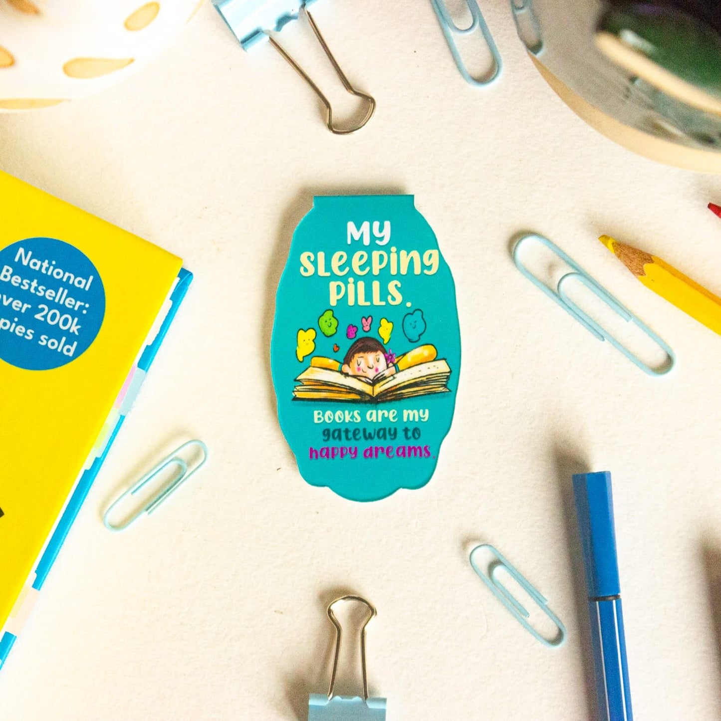 Sleeping Pills Magnetic Bookmarks – Cute Doodle Page Markers