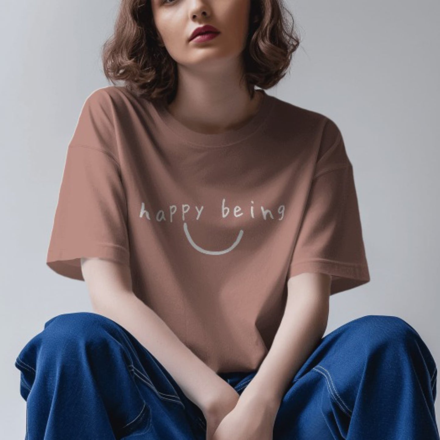 Happy Being - T-Shirt with Puff Print
