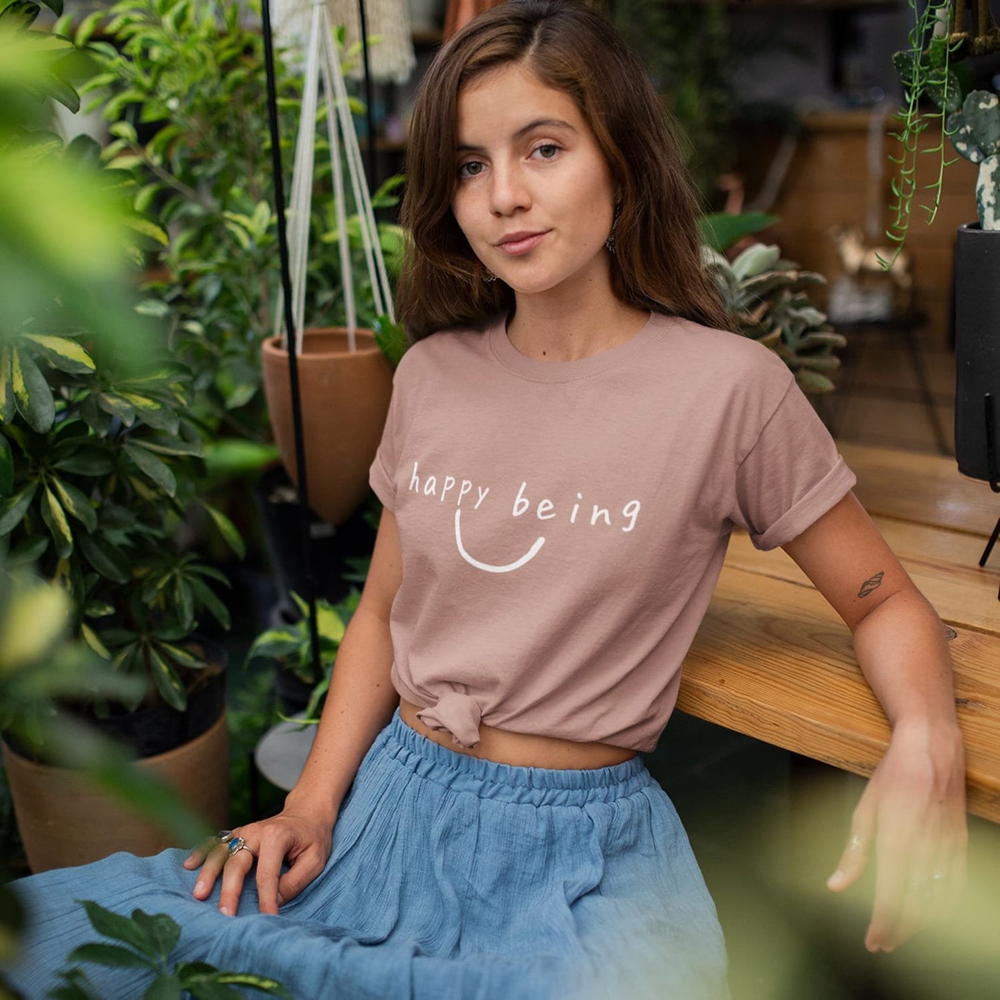 Happy Being - T-Shirt with Puff Print