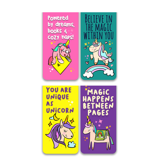 UNICORN READERS Magnetic Bookmarks Pack of 4 Individual – Cute Doodle Page Markers