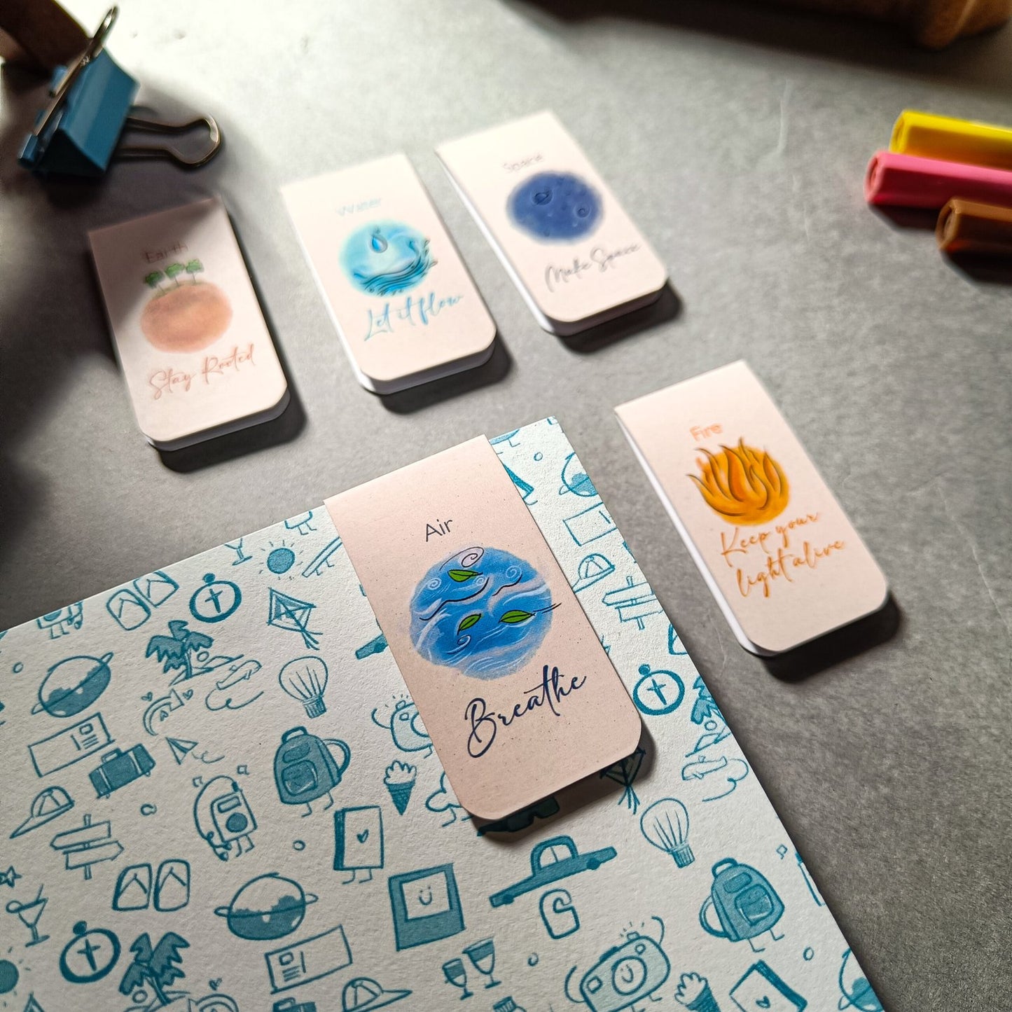 .Pancha Bhoothas Magnetic Bookmark Pack of 5 – Cute Doodle Page Markers