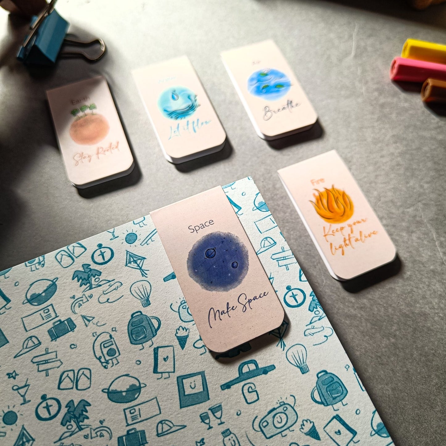 .Pancha Bhoothas Magnetic Bookmark Pack of 5 – Cute Doodle Page Markers