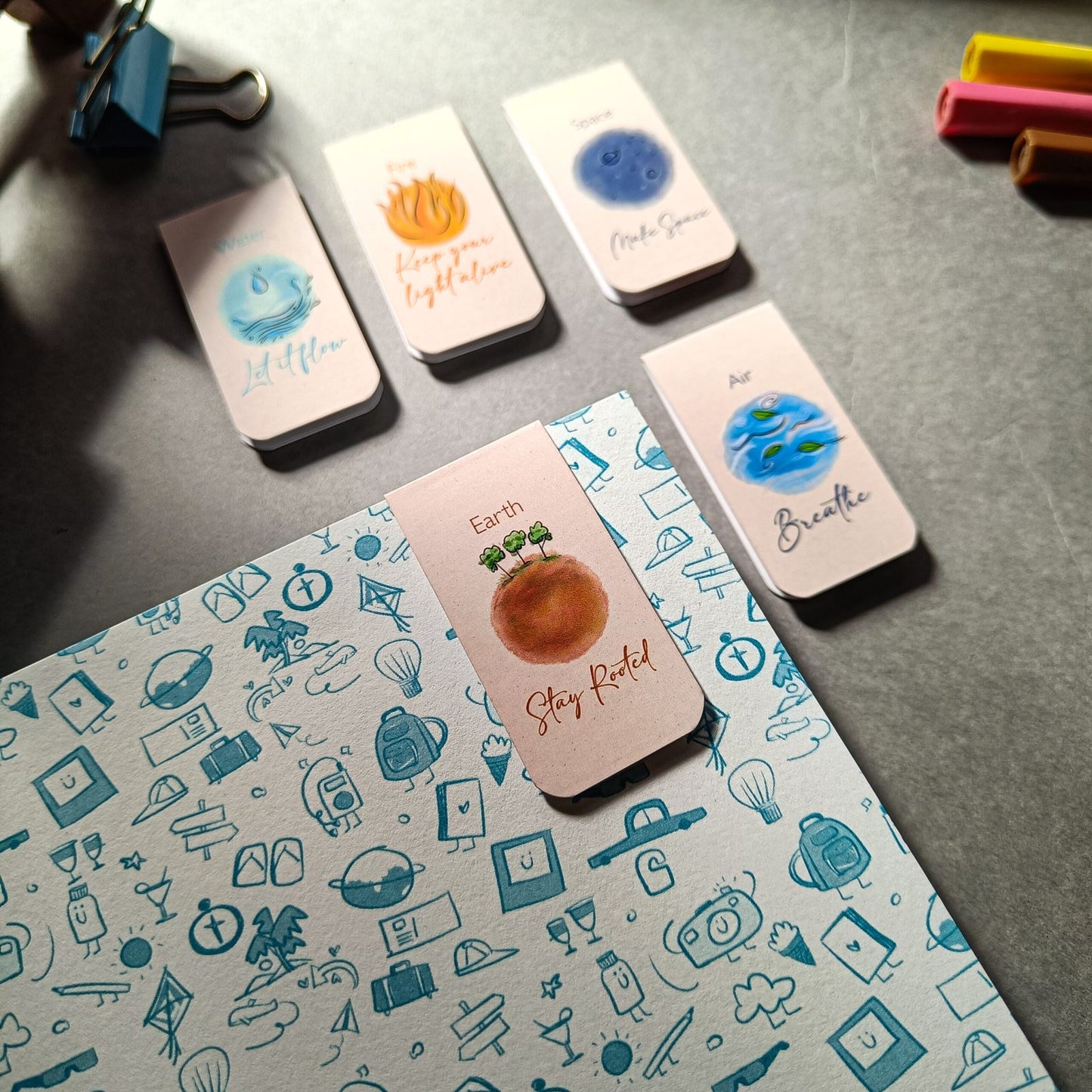 .Pancha Bhoothas Magnetic Bookmark Pack of 5 – Cute Doodle Page Markers