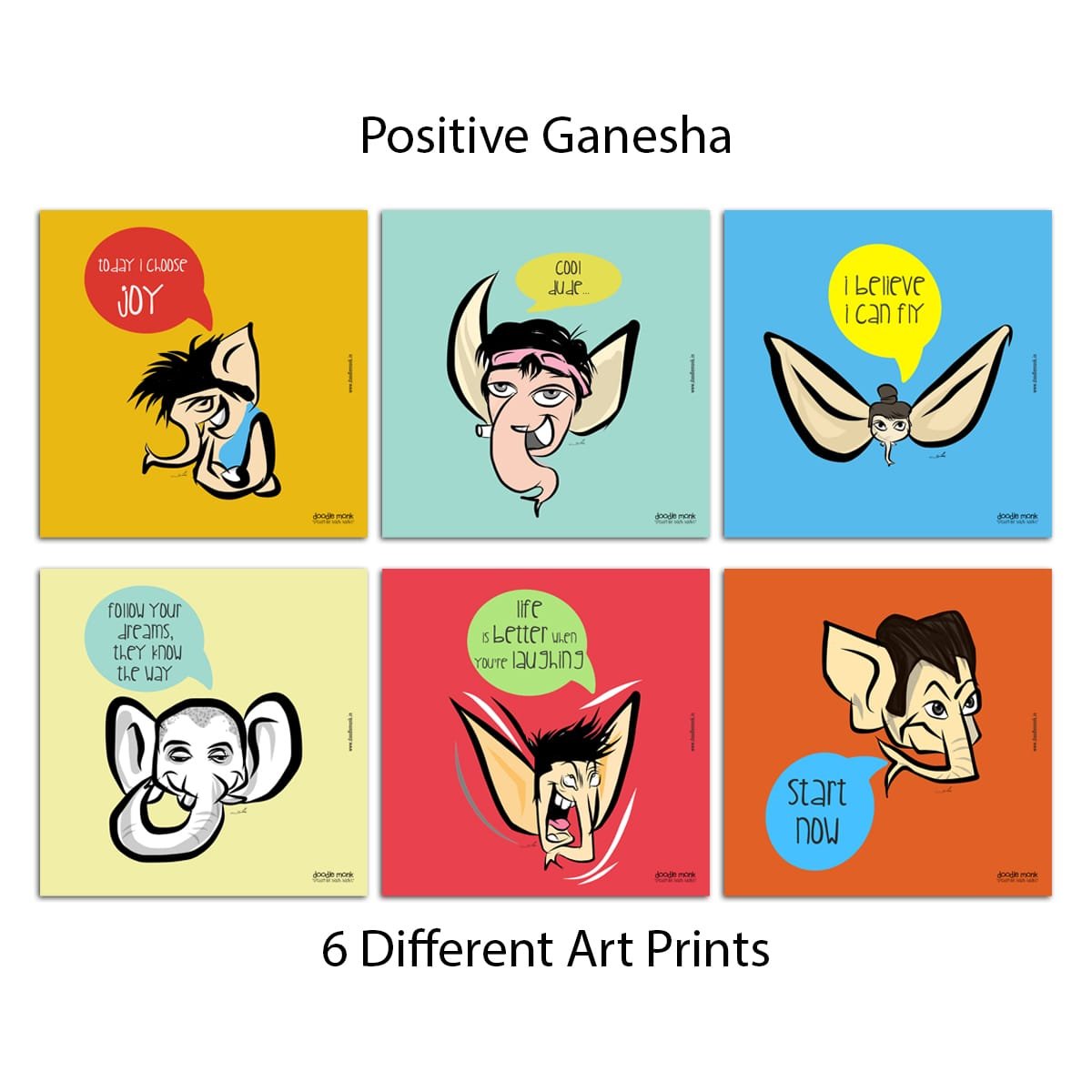 Positive Ganesha - Wall Art & Table top Art frames Changeable Art frames with 6 Different Art Prints.